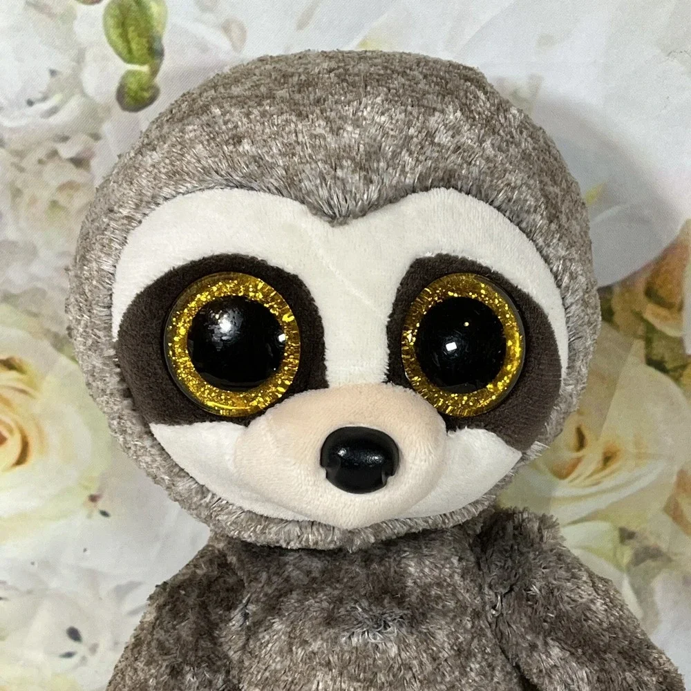 Ty Beanie Boo Dangler Sloth Plush Brown Gold Glitter Eyes Paws Soft TySilk 9in